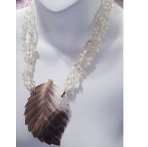 Triple Strand Mother Of Pearl Abalone Shell Necklace Large Shell Pendant